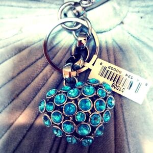 Rhinestone aqua blue heart keychain